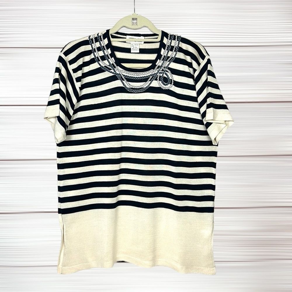 Vintage EURO JOY Washable Silk Top Blouse Striped Marine Style Vintage XL
